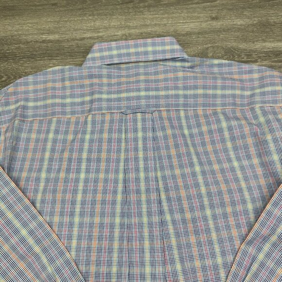 Orvis Dress Shirt Men's Large Blue Plaid Geometric Button Up Oxford Long Sleeve - Picture 8 of 14